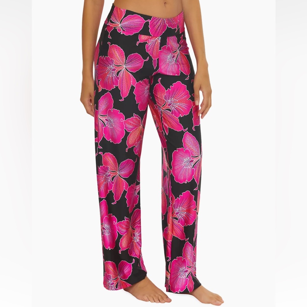 Trina Turk Black and Hot Pink Floral Swim Coverup Pants Only- sz XL - Picture 3 of 6